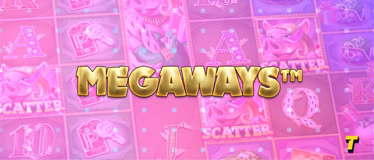 The image shows Megaways logo, with a Piggy Riches Megaways gameplay in the backround.